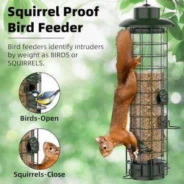 Squirrel Proof Bird Feeder,Metal Mesh Bird Feeders for Outdoors Hanging,Gravity Protection Squirrel ...