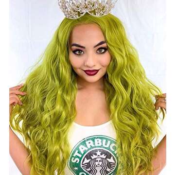 SAPPHIREWIGS Green Synthetic Lace Front Wig Grass Green Long Wavy Wigs for Women Heat Resistant Fiber Hair Half Hand Tied Wig Cosplay Daily Use Wig 26 Inch