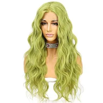 SAPPHIREWIGS Green Synthetic Lace Front Wig Grass Green Long Wavy Wigs for Women Heat Resistant Fiber Hair Half Hand Tied Wig Cosplay Daily Use Wig 26 Inch