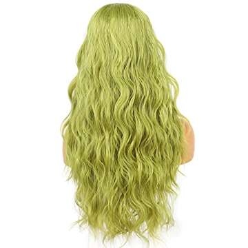 SAPPHIREWIGS Green Synthetic Lace Front Wig Grass Green Long Wavy Wigs for Women Heat Resistant Fiber Hair Half Hand Tied Wig Cosplay Daily Use Wig 26 Inch