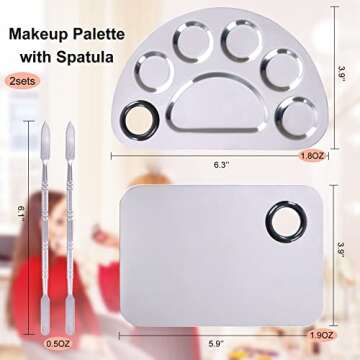 Makeup Palette, Makeup Mixing Palette, Stainless Steel Metal Foundation Palette with Spatula Artist ...
