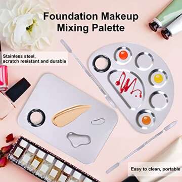 Makeup Palette, Makeup Mixing Palette, Stainless Steel Metal Foundation Palette with Spatula Artist Tool for Mixing Foundation Nail-Art, Cosmetic Mixing Makeup Palette, Makeup Plate, 6×4"/Silver/2pcs