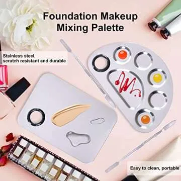 Makeup Palette, Makeup Mixing Palette, Stainless Steel Metal Foundation Palette with Spatula Artist Tool for Mixing Foundation Nail-Art, Cosmetic Mixing Makeup Palette, Makeup Plate, 6×4"/Silver/2pcs