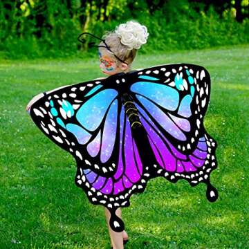 RekTak Butterfly Wings for Girls, Butterfly Costume for Halloween Party Kids Fairy Wing with Mask an...
