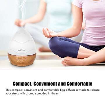 Aickar Egg Diffuser, 300ml Essential Oil Diffuser, Aromatherapy Diffuser with Touch Sensitive Buttons, Ultrasonic Cool Mist Humidifier with Night Light and Auto Shut-Off Function