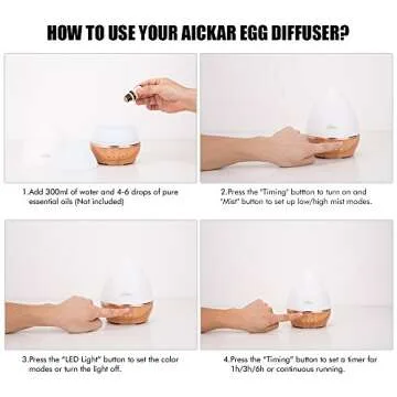 Aickar Egg Diffuser, 300ml Essential Oil Diffuser, Aromatherapy Diffuser with Touch Sensitive Buttons, Ultrasonic Cool Mist Humidifier with Night Light and Auto Shut-Off Function