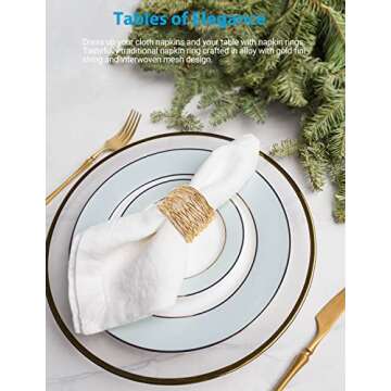 URWOOW Twisted Wire Mesh Napkin Rings Holders Décor Dinner Party Wedding Christmas Gathering (Gold 12pcs)