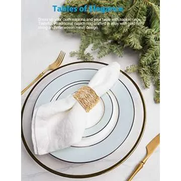 URWOOW Twisted Wire Mesh Napkin Rings Holders Décor Dinner Party Wedding Christmas Gathering (Gold 12pcs)