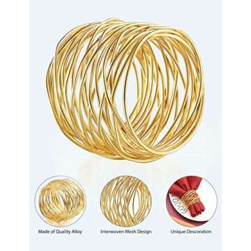 URWOOW Twisted Wire Mesh Napkin Rings Holders Décor Dinner Party Wedding Christmas Gathering (Gold 12pcs)