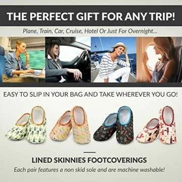 Snoozies Skinnies Slipper Socks & Travel Pouch – Non Slip Socks, Foldable Slippers for Women with Travel Pouch - Wine - Large