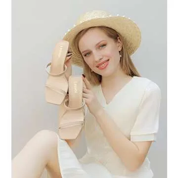 Leevar Square Toe Nude Heels - Stylish & Comfortable Sandals