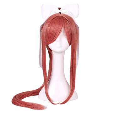 ColorGround Wig with Bowknot Long Coral Cosplay Wig with Long Ponytail