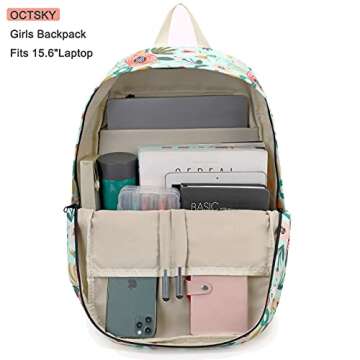 Octsky Kids Backpack for Girls Teens Elementary Middle School Bookbags Childs Back to School Bag with Lunch Box, Light green/Multi, One Size