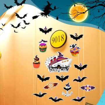 Kanayu 16 Pcs Cruise Door Decorations Halloween Cruise Door Decorations Magnetic Halloween Car Magnets Anchor Life Preserver Pumpkin Bats Ghost Magnets for Carnival Cruise Car Locker (Bat)