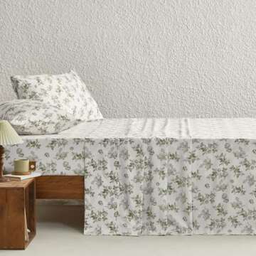 Wake In Cloud - Shabby Chic Bed Sheets, 4-Piece Sheet Set, Floral Botanical Coquette Cottagecore Vin...