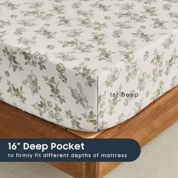 Wake In Cloud - Shabby Chic Bed Sheets, 4-Piece Sheet Set, Floral Botanical Coquette Cottagecore Vintage Flower, Soft Microfiber Deep Pocket Bedding, Sage Green, Full Size