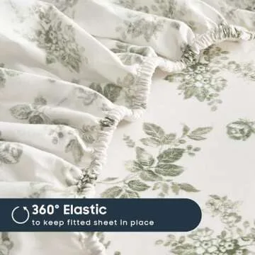 Wake In Cloud - Shabby Chic Bed Sheets, 4-Piece Sheet Set, Floral Botanical Coquette Cottagecore Vintage Flower, Soft Microfiber Deep Pocket Bedding, Sage Green, Full Size