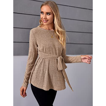 MakeMeChic Women's Maternity Casual Long Sleeve Tie Front Shirt