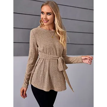 MakeMeChic Women's Maternity Casual Long Sleeve Tie Front Shirt