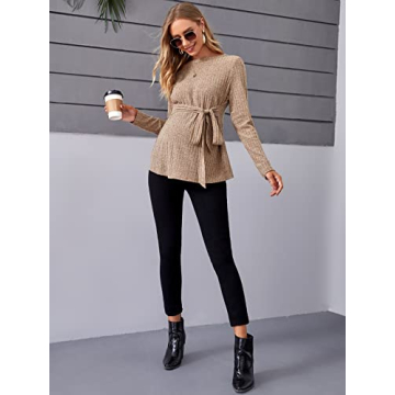MakeMeChic Women's Maternity Casual Long Sleeve Tie Front Shirt