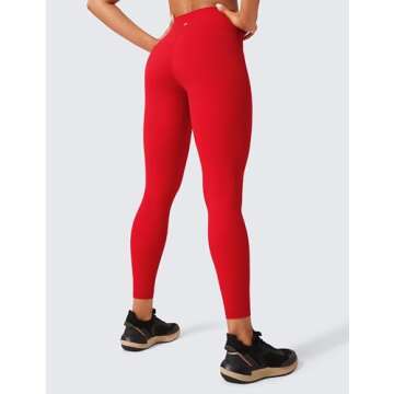 CRZ YOGA Women's Hugged Feeling Compression Leggings - 25", Red Chili, Large