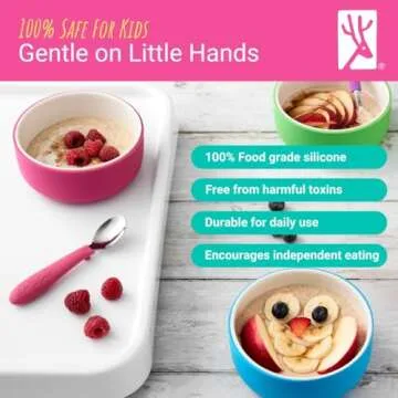 Elk and Friends Kids Porcelain Bowls with Silicone Sleeve | Kids/Toddler/Baby Feeding | Microwave & Dishwasher Safe | Non slip | Cereal/Soup/Snack Dishes & Dinnerware