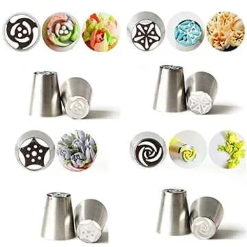 7pcs Russian Piping Tips + 1 Coupler Icing Piping Nozzles Cake Decorating Tips Tulip Rose Nozzle Tip Large Size