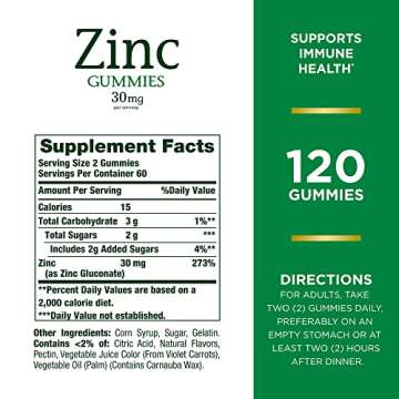 Nature's Bounty Zinc Gummies, Immune Support, Antioxidant Health, 120 Count