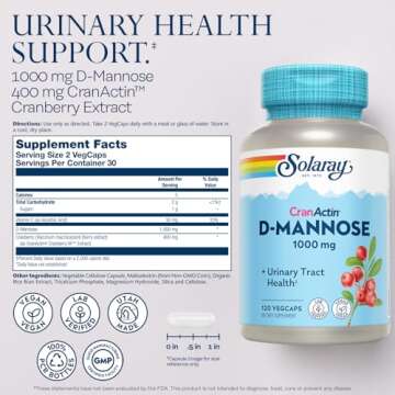 SOLARAY D-Mannose 1000mg with CranActin Cranberry Extract - D Mannose Cranberry Supplement with Vita...