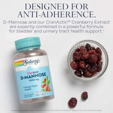 SOLARAY D-Mannose 1000mg with CranActin Cranberry Extract - D Mannose Cranberry Supplement with Vitamin C - Supports Urinary Tract and Bladder Health - Vegan, 60 Day Guarantee, 60 Serv, 120 VegCaps