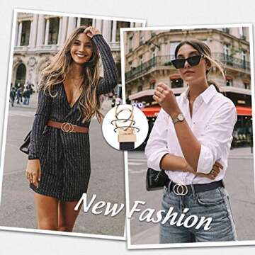 JASGOOD Women Leather Belt, Reversible Belt, Leather Waist Belt for Jeans Dress with Gold Double O R...