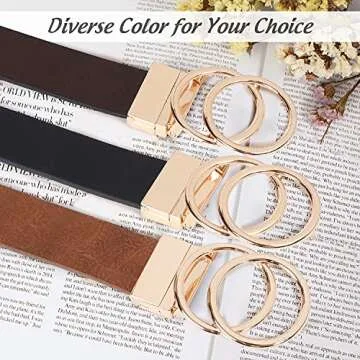 JASGOOD Women Leather Belt, Reversible Belt, Leather Waist Belt for Jeans Dress with Gold Double O Ring Rotate Buckl