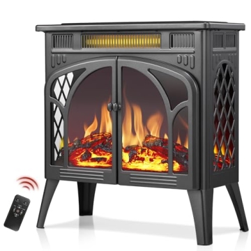 R.W.FLAME Electric Fireplace Heater with Remote, Adjustable Brightness & Heat