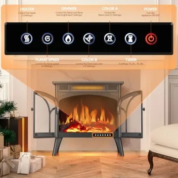 R.W.FLAME Electric Fireplace Heater Remote Adjustable Brightness Heat
