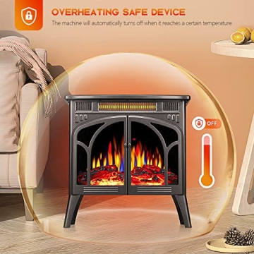 R.W.FLAME Electric Fireplace Heater Remote Adjustable Brightness Heat