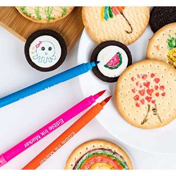Edible Markers for Cookies Food Coloring Pens 10Pcs, Fine and Thick Tip Food Grade Gourmet Writers for DIY Fondant Cakes Frosting Easter Eggs Baking Party Decorating Drawing Writing