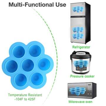 ROTTAY Silicone Egg Bites Molds and Steamer Rack Trivet with Heat Resistant Handles Fit Instant Pot Accessories, 7pcs set for 6qt 8qt Electric Pressure Cooker With 2 Spoons and Silicone spatula