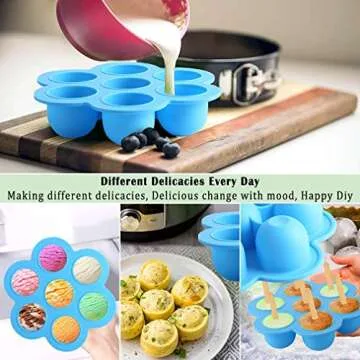 ROTTAY Silicone Egg Bites Molds and Steamer Rack Trivet with Heat Resistant Handles Fit Instant Pot Accessories, 7pcs set for 6qt 8qt Electric Pressure Cooker With 2 Spoons and Silicone spatula