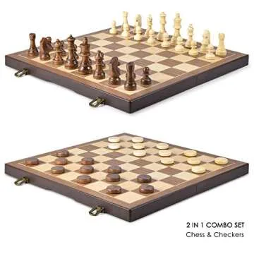 AMEROUS Magnetic Wooden Chess and Checkers Game Set 15 Inches - Artisan Crafted 2 in 1 Board Game fo...