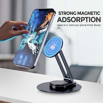 CreaDream Magnetic Phone Stand for Desk, Aluminum MagSafe iPhone Stand Foldable Adjustable, Cell Pho...