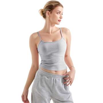 SUUKSESS Women Cotton Ribbed Going Out Camisole Tops Trendy Y2k Spaghetti Thin Strap Tank Tops (Striped Grey, M)