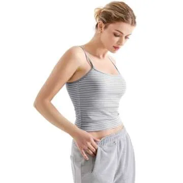SUUKSESS Women Cotton Ribbed Going Out Camisole Tops Trendy Y2k Spaghetti Thin Strap Tank Tops (Striped Grey, M)