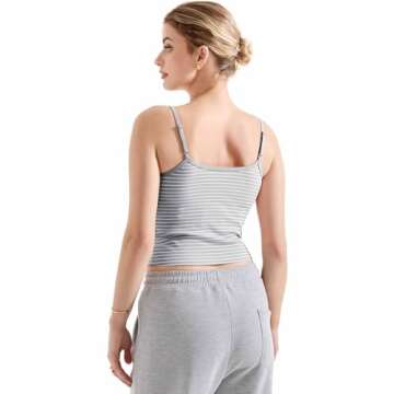 SUUKSESS Women Cotton Ribbed Going Out Camisole Tops Trendy Y2k Spaghetti Thin Strap Tank Tops (Striped Grey, M)