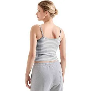 SUUKSESS Women Cotton Ribbed Going Out Camisole Tops Trendy Y2k Spaghetti Thin Strap Tank Tops (Striped Grey, M)