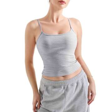 SUUKSESS Women Cotton Ribbed Going Out Camisole Tops Trendy Y2k Spaghetti Thin Strap Tank Tops (Striped Grey, M)