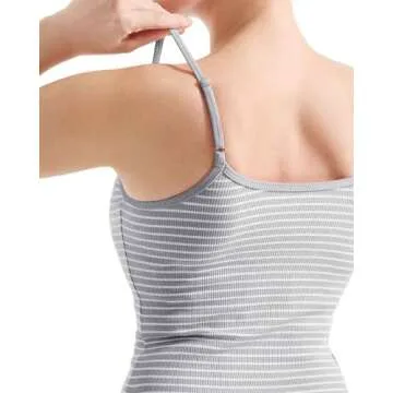 SUUKSESS Women Cotton Ribbed Going Out Camisole Tops Trendy Y2k Spaghetti Thin Strap Tank Tops (Striped Grey, M)