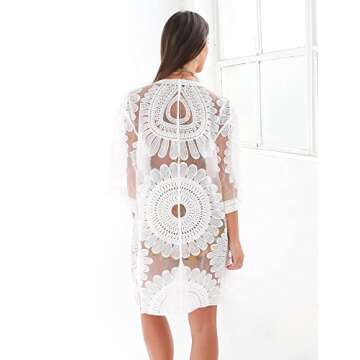 Jeasona Swimsuit Coverup for Women Bathing Suit Swim Swimwear Beach Kimono (M, White)