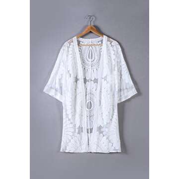 Jeasona Swimsuit Coverup for Women Bathing Suit Swim Swimwear Beach Kimono (M, White)