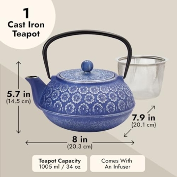 Elegant Japanese Cast Iron Teapot with Infuser, 34oz