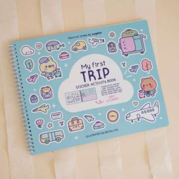 My First Trip Sticker + Coloring Book (500+ Stickers & 12 Scenes) by Cupkin, Side by Side Activity Book Design, Fun Toddler Travel Essential Sticker Books for Kids 2-4, Great for Older Boys & Girls